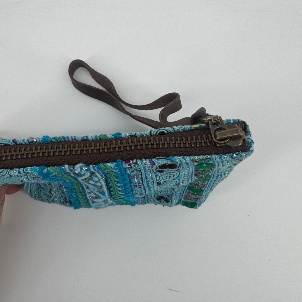 JADEtribe Embroidered Tribal Wristlet Clutch Turquoise Blue Gold Thailand Boho - Picture 4 of 6